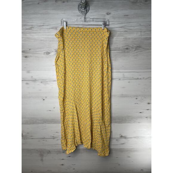 Rhode Skirt Womens 1X Yellow Floral Cotton A-Line Midi Plus Size Summer - Picture 1 of 6